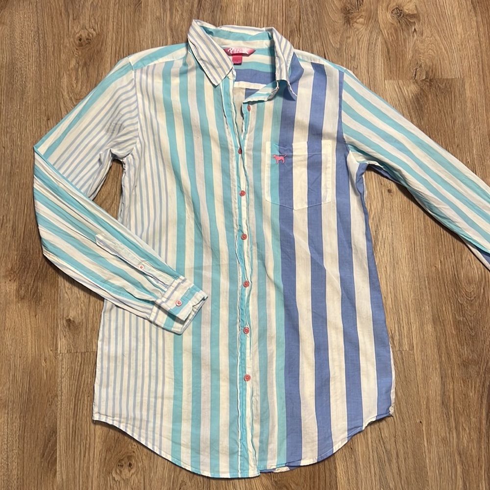 PINK Multi Stripe Sleep/Beach Shirt